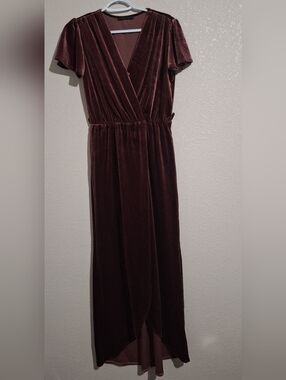 Velvet Wrap Maxi Dress in Wine